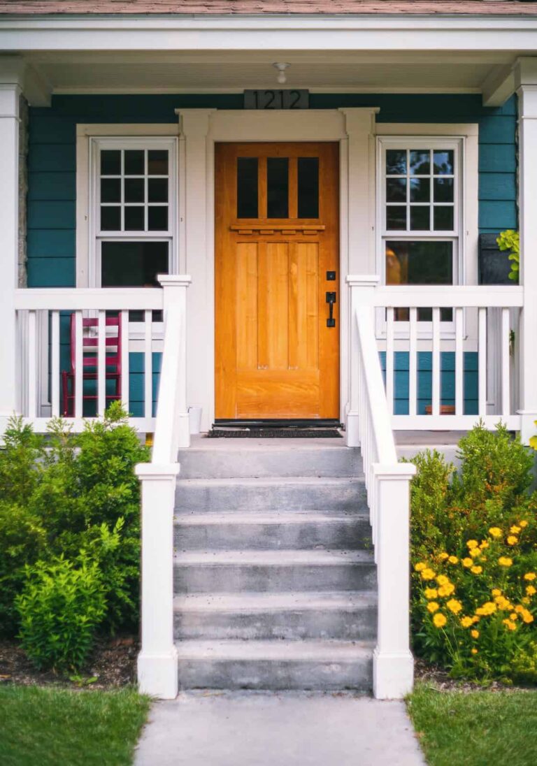 front porch of a blue house