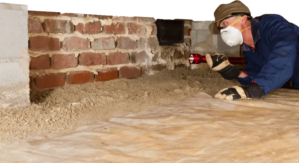 Worker inspecting a crawl space