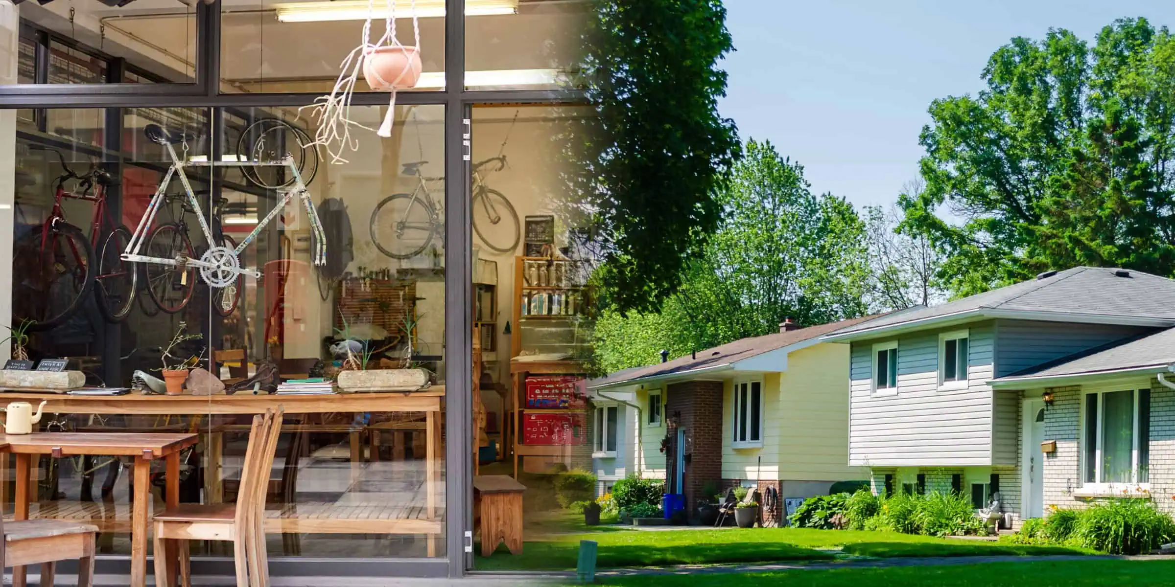 Blended image of a small business and a home
